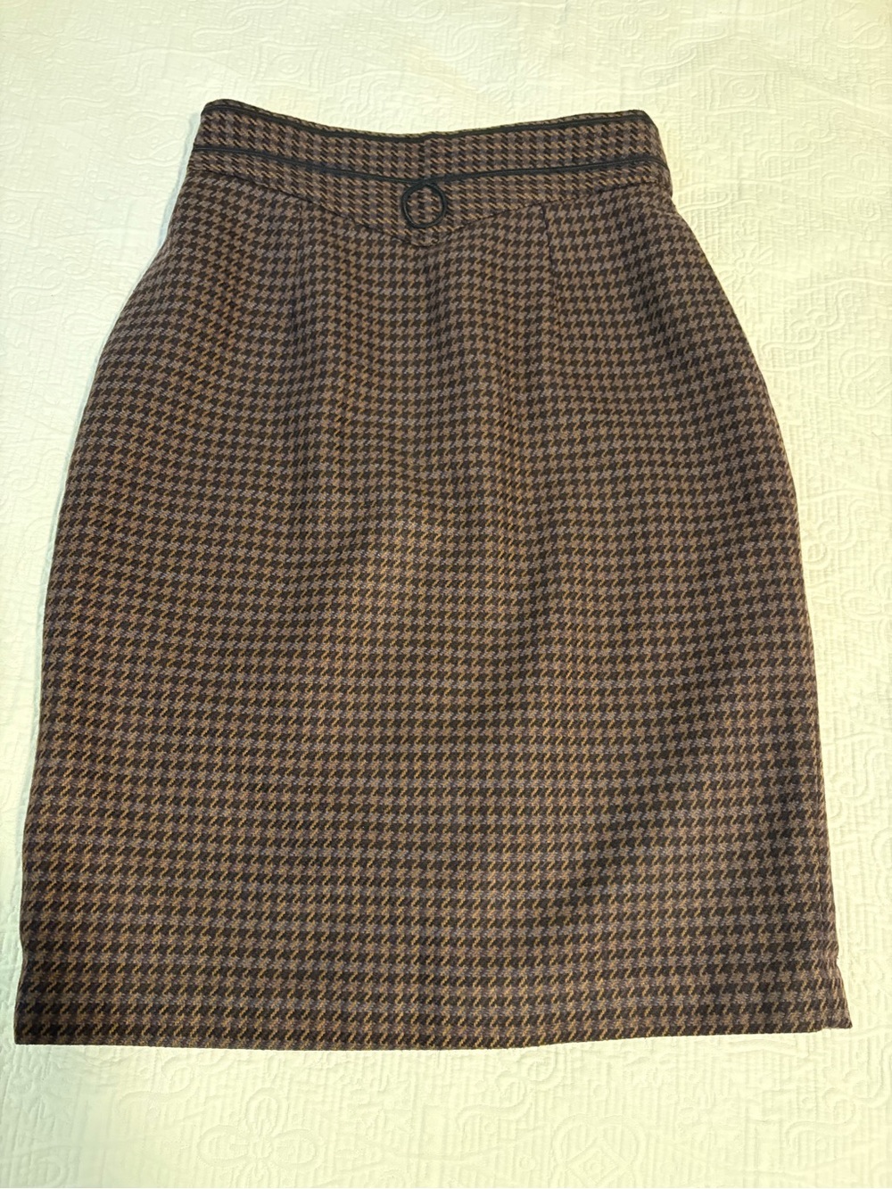 Vintage Ann Taylor Brown and Black Houndstooth Pencil Skirt Wool Blend Size 2